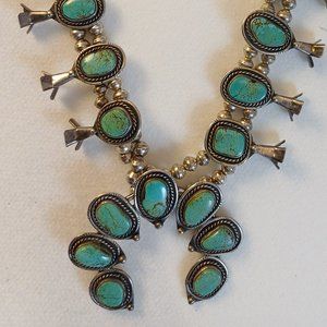 925 Sterling Silver Turquoise Necklace Squash Blossom Honkin' Jewelry Statement